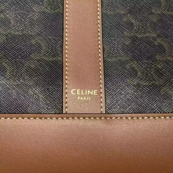 Auth CELINE Medium Cabas Tan (Dark Brown) Brown) Triomphe Canvas 1421-111324 - Picture 8 of 14